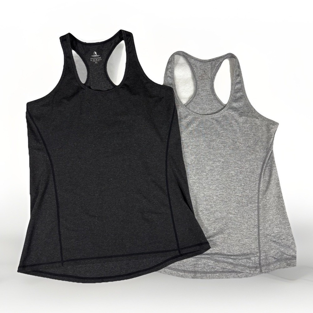 Icyzone Racerback Tank Tops Womens XL/L Black Gray 2pk Athletic Workout Gym Yoga